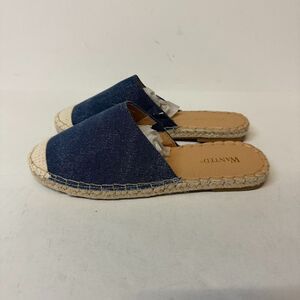 Wanted Womens 6.5 M Navy Blue Denim Slip On Flat Closed Toed Sandals NIB ZO3